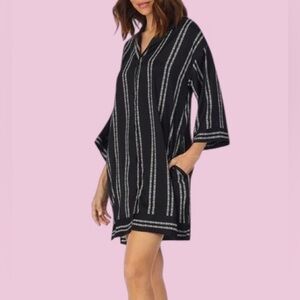 DKNY Logo Stripe Sleep Shirt In Black Pt Large NWOT